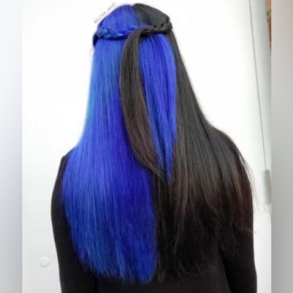 24” BLUE  &BLACK SPLIT DYE STRAIGHT LACEFRONT WIG *NEW*